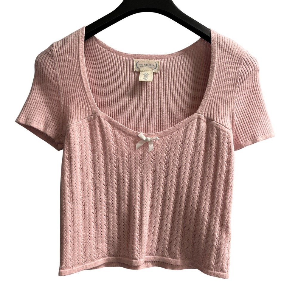 The Prairie Y2K Top Womens XL Pink Mixed Ribbed Cable Knit Top‎ Fitted Coquette